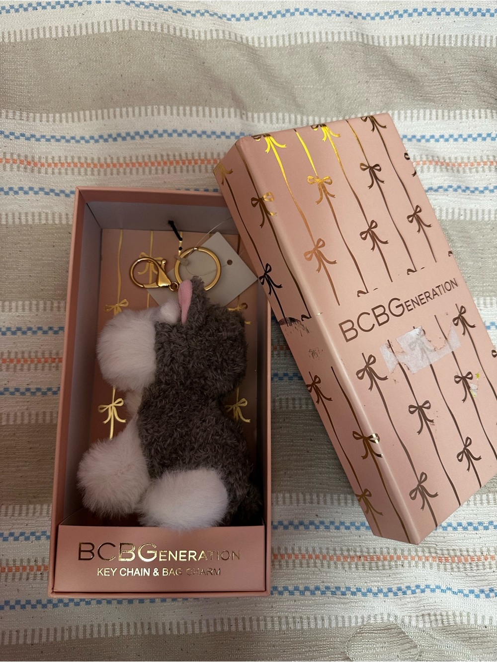 BCBGeneration Gray & Pink Dog Pom Pom Keychain Charm